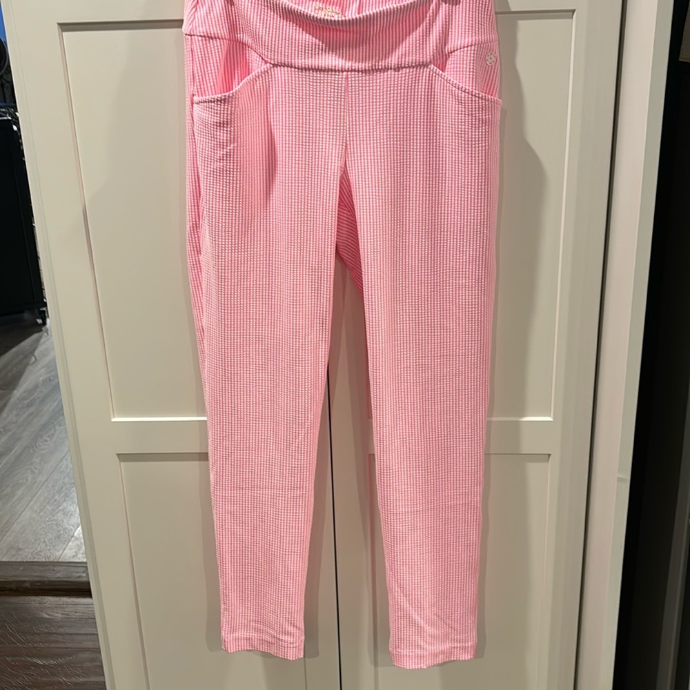 Women’s Lilly Pulitzer Luxletic pink and white striped pant size 10 EUC!